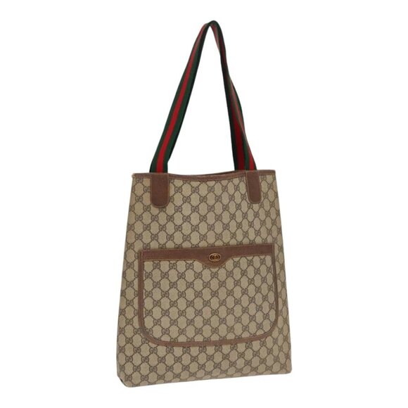 GUCCI GG Supreme Web Sherry Line Tote Bag PVC Beige 001 080 494 Auth 89539 - Picture 1 of 16